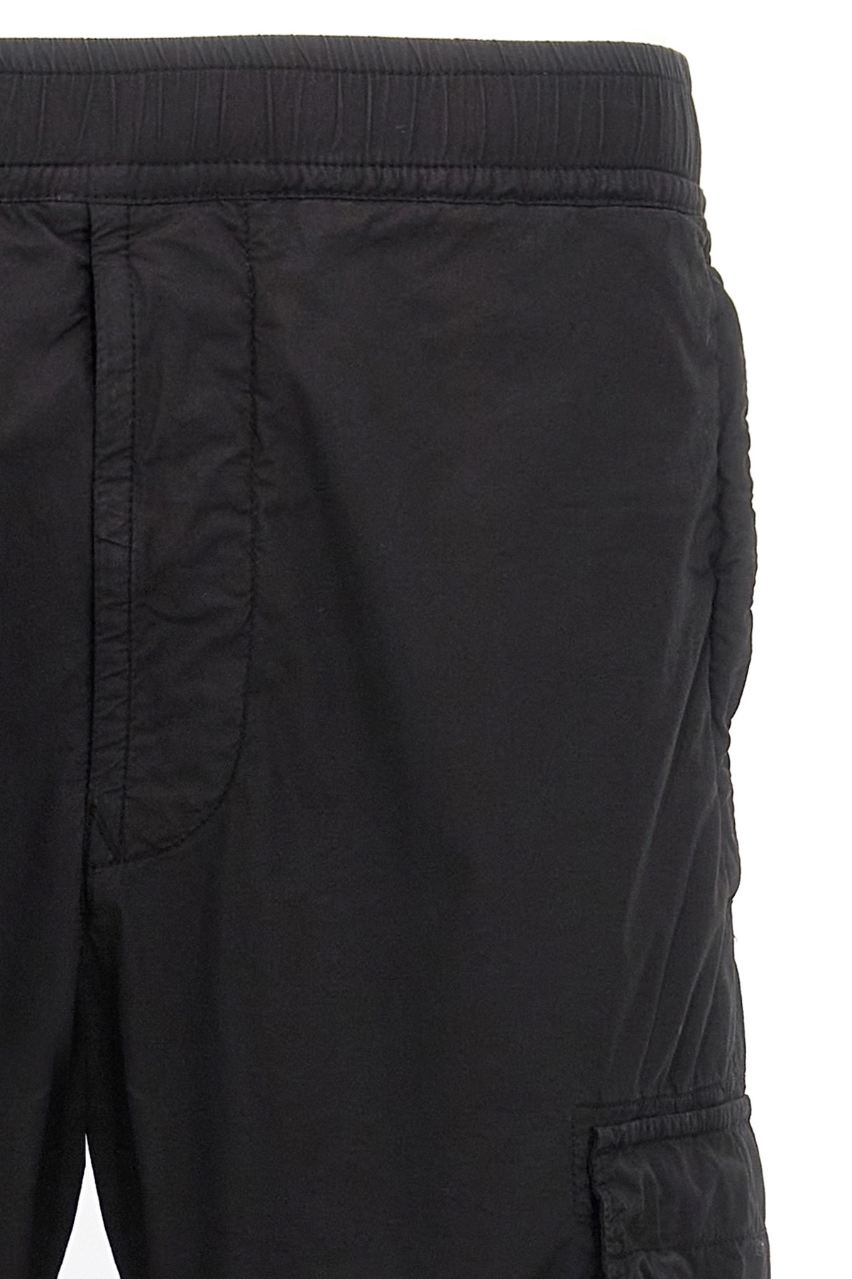 Stone Island Black Slim Cargo Pants With Elasticated Waist And Logo Patch In Stretch Cotton Man In Black