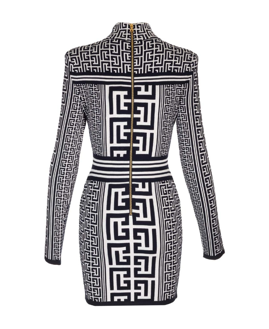Balmain Structured Knit Dress With Marked Waist In Black