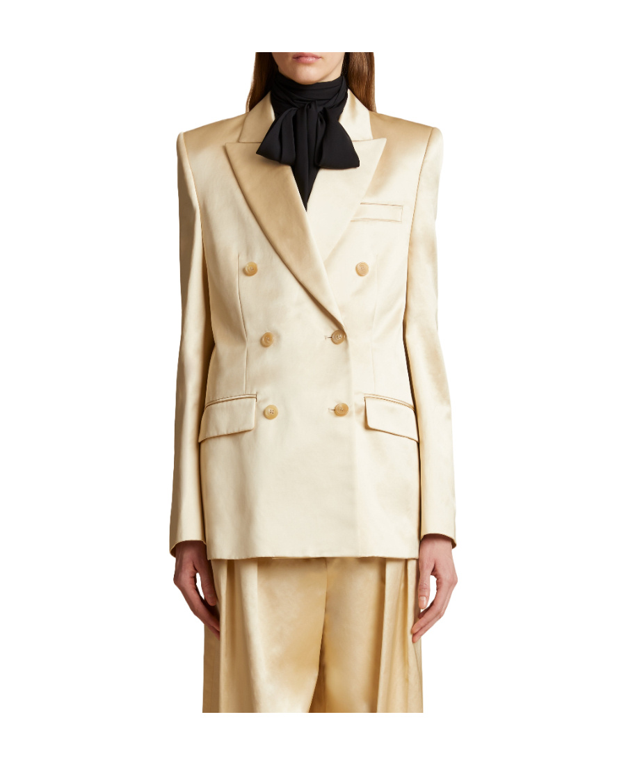 Khaite Nathan Satin Double-breasted Blazer In Nude