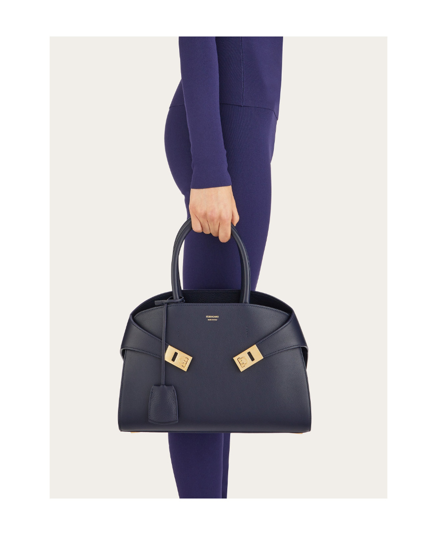 Ferragamo Medium Hug Leather Top Handle Bag In Blue
