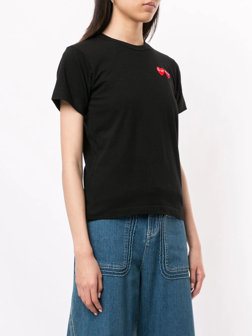 Comme Des Garçons Play Logo Embroidered Crew Neck T-shirt In Multi