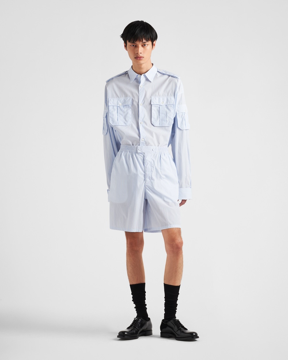 Prada Striped Cotton Deck Shorts In White