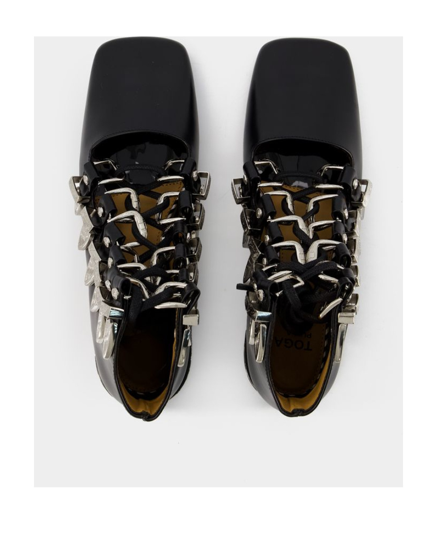 Toga Buckled Lace-up Leather Sandals In Black