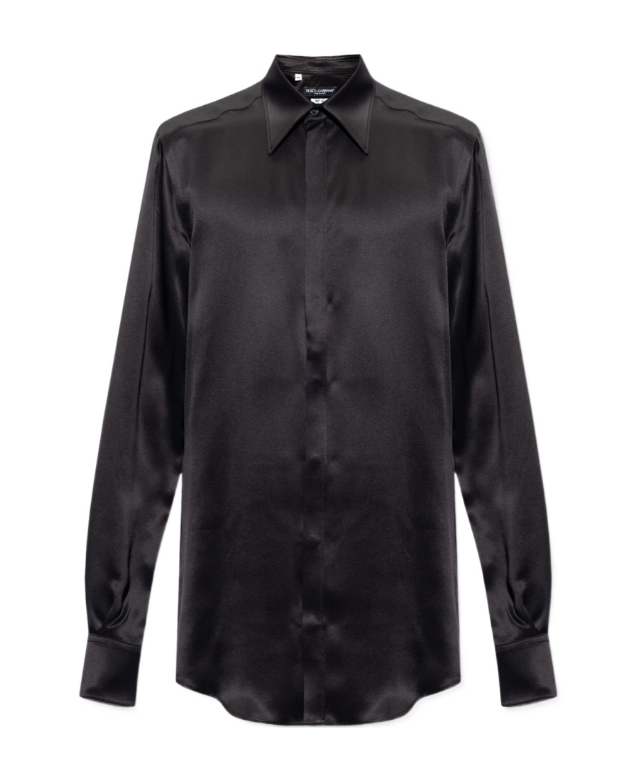 Dolce & Gabbana Long Sleeve Printed Silk Shirt In Black