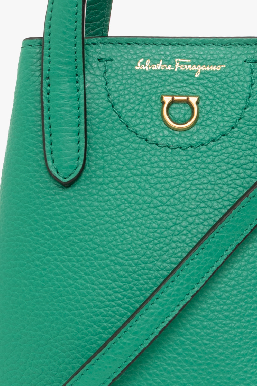 Ferragamo Logo Gancini Mini Shoulder Bag In Green
