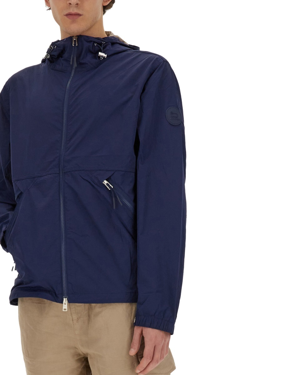 Woolrich Nylon Hooded Jacket Drawstring Adjustable In Blue
