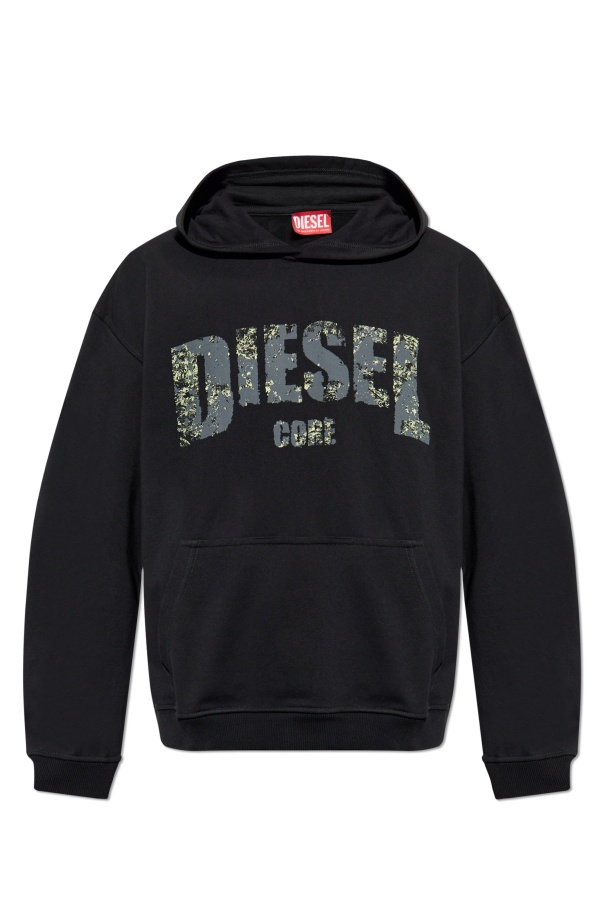 Diesel Hoodie With Destroyed-effect Logo Print In Black