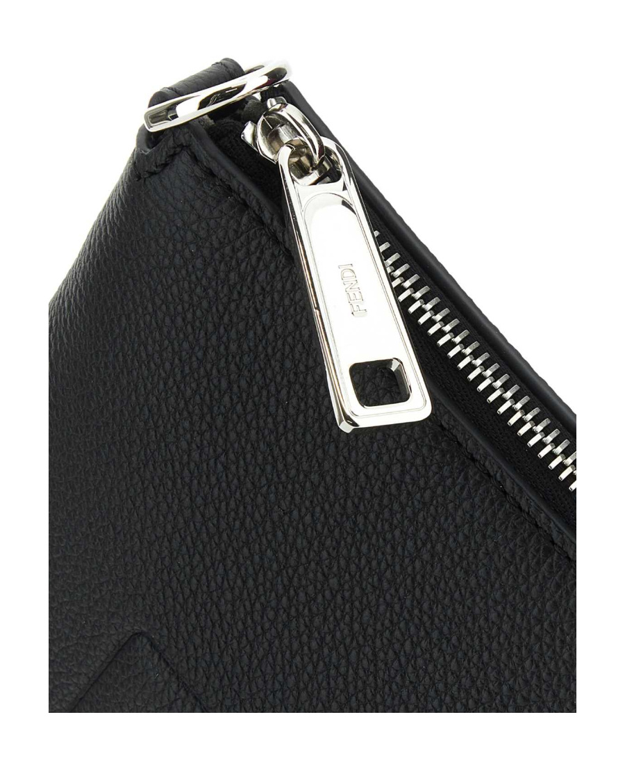 Fendi Logo Detailed Zipped Clutch Bag In Black
