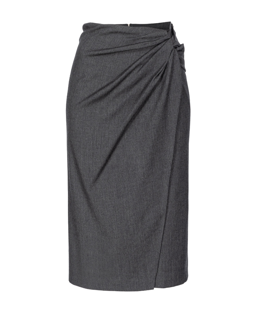 Pinko Ruched Wool-blend Pencil Skirt In Black