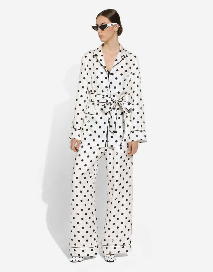 Dolce & Gabbana Polka-dot Long-sleeved Pajama Shirt In White