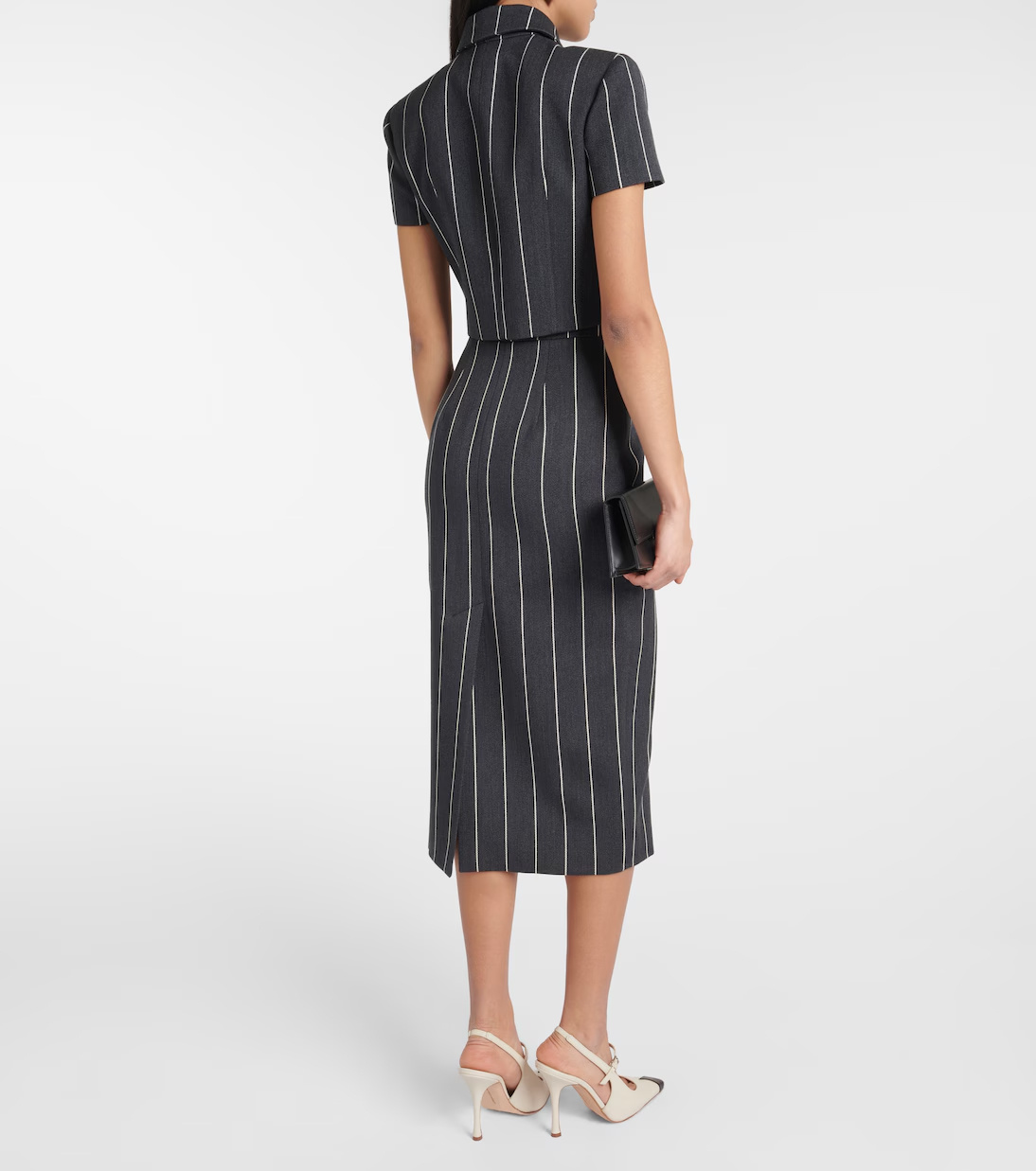 Alessandra Rich Pinstripe Cropped Wool-blend Jacket In Black