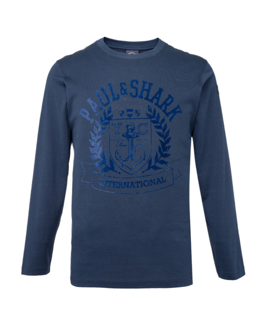 Shop Paul & Shark T-shirt With Round Neck And Long Sleeves In Blue
