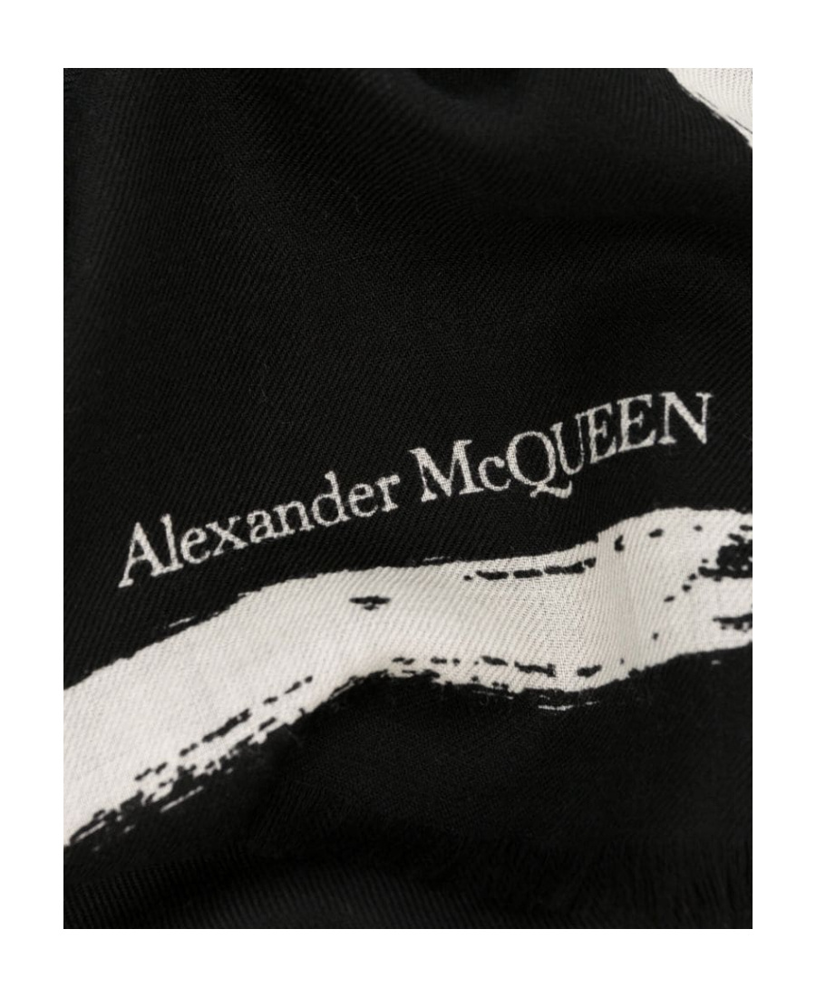 Alexander Mcqueen Logo Print Wool Scarf In Black