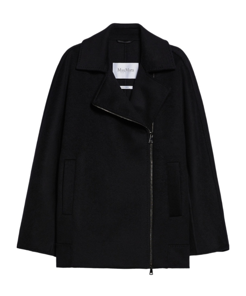 Max Mara Wool Double Tweed Coat In Black