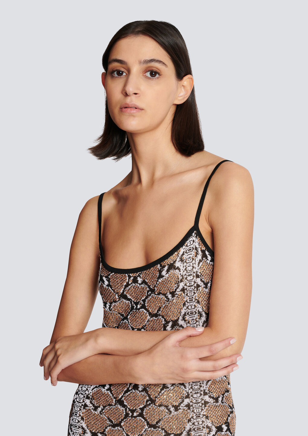 Balmain Snakeskin-jacquard Sequin-embellished Dress In Nude