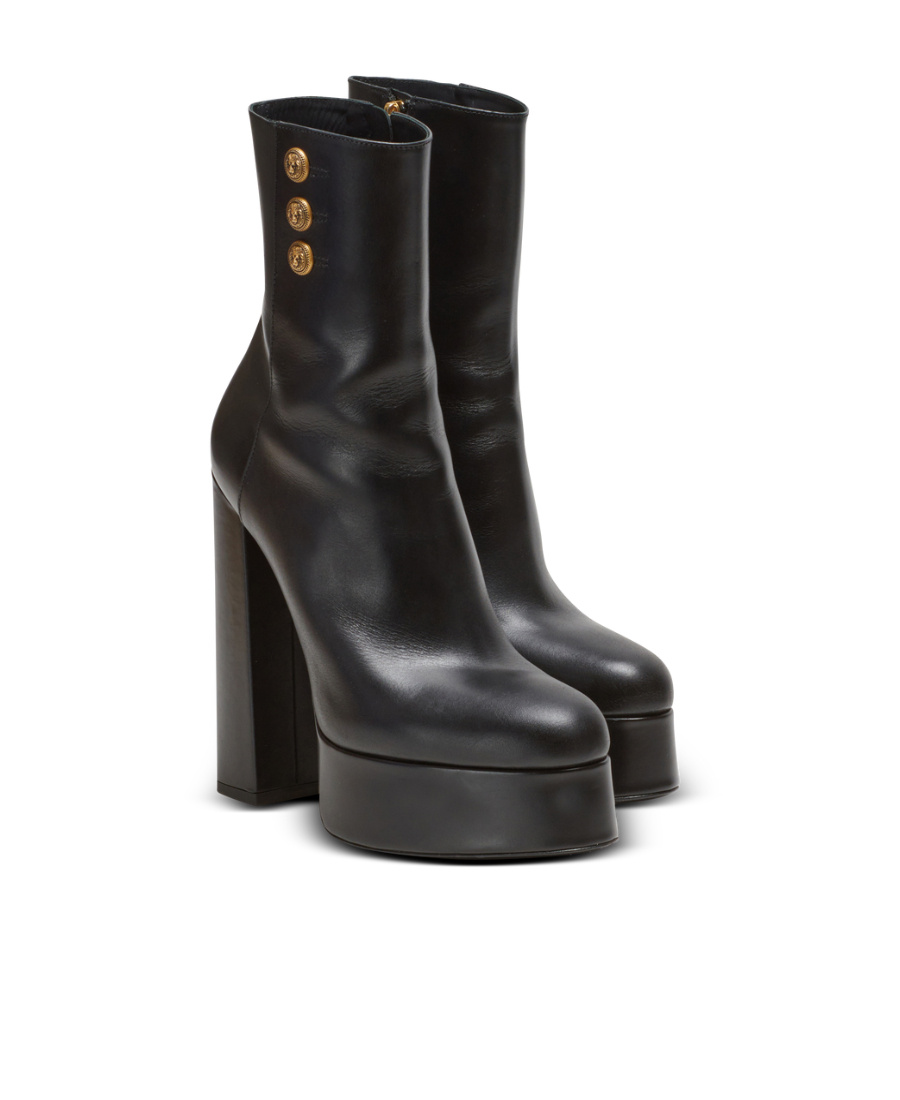 Balmain Brune Leather Ankle Boots In Black