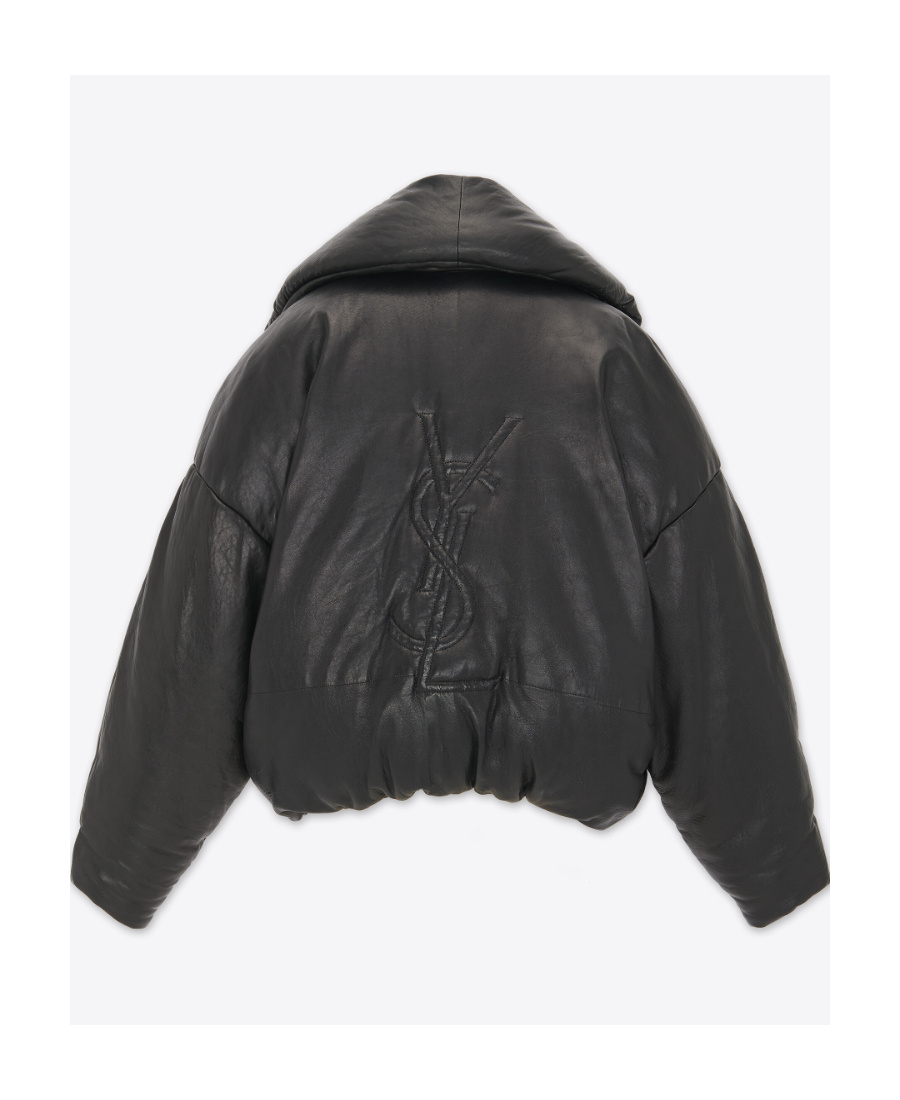 Saint Laurent Cassandre Puffer Jacket In Lambskin In Black