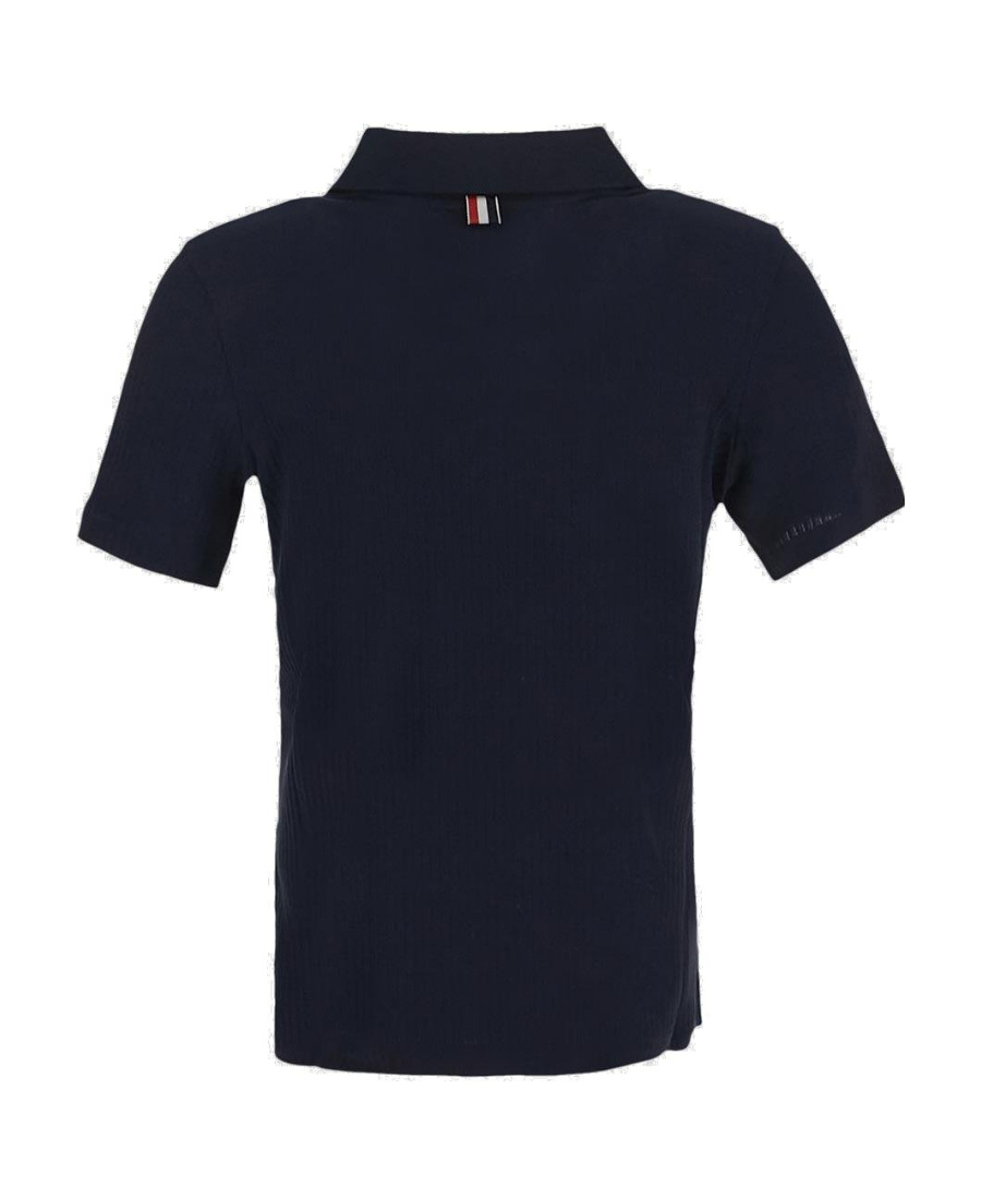 Thom Browne Rwb-stripe Short-sleeved Pólo Shirt In Black