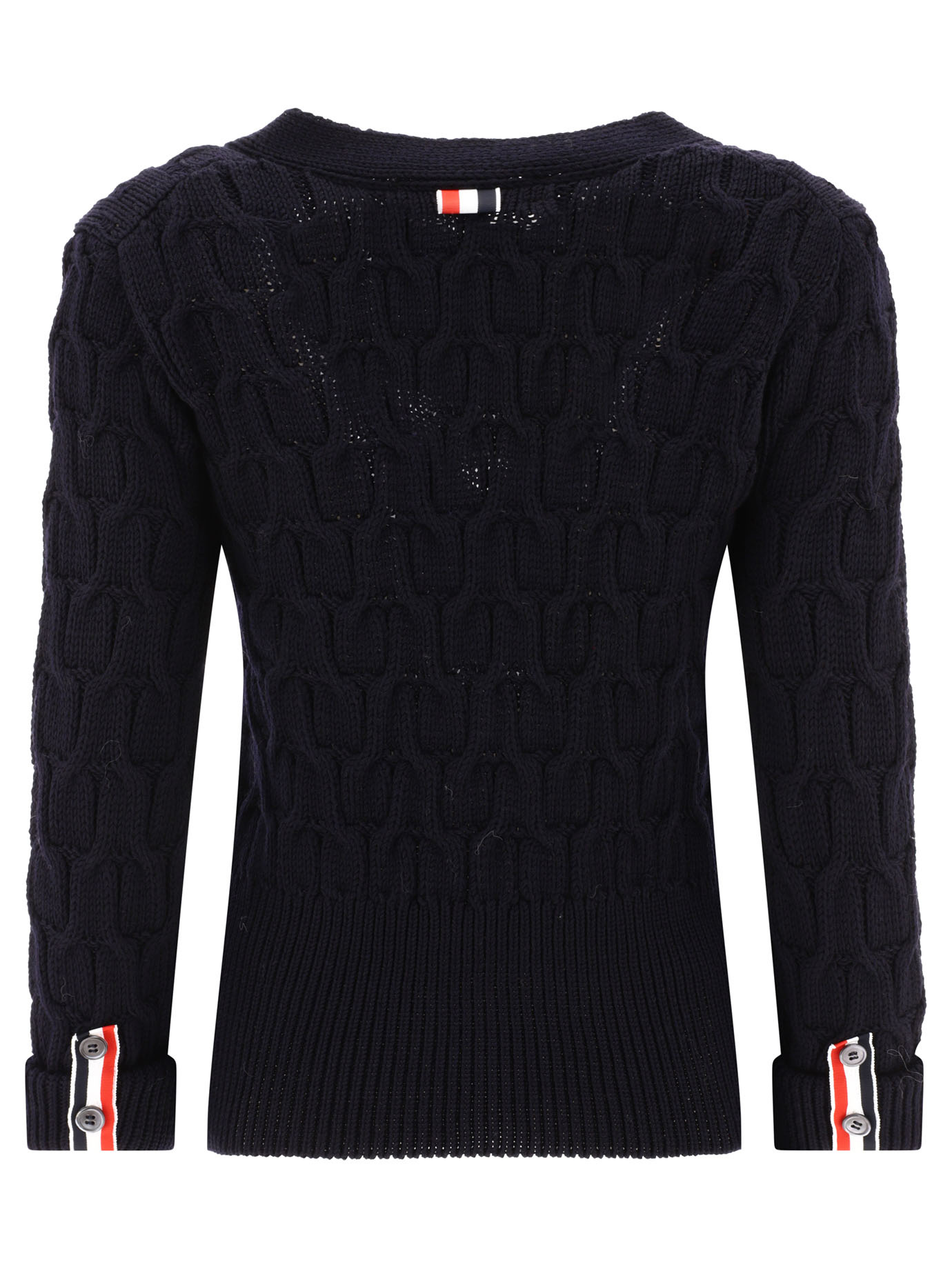 Thom Browne Cable Knit Wool Cardigan In Blue