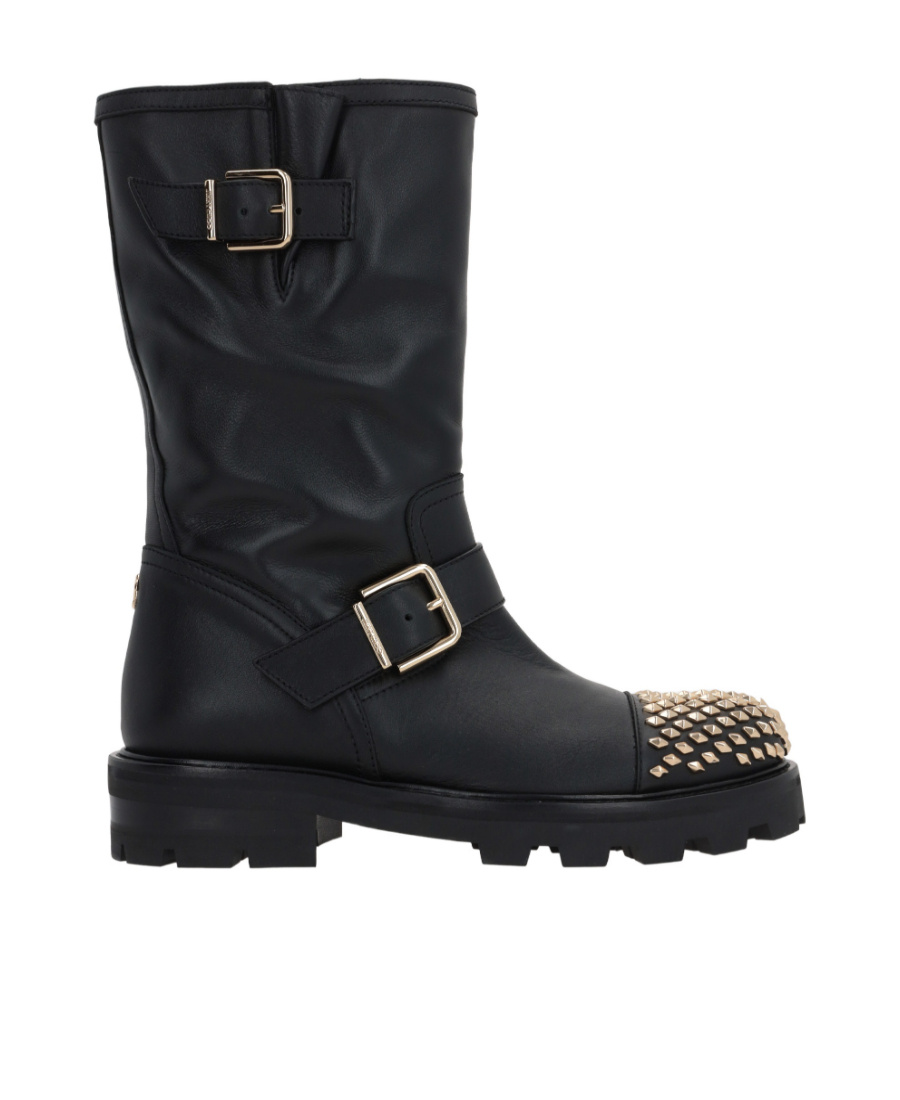 Jimmy Choo Lambskin Leather Studded Short Biker Boots In Black