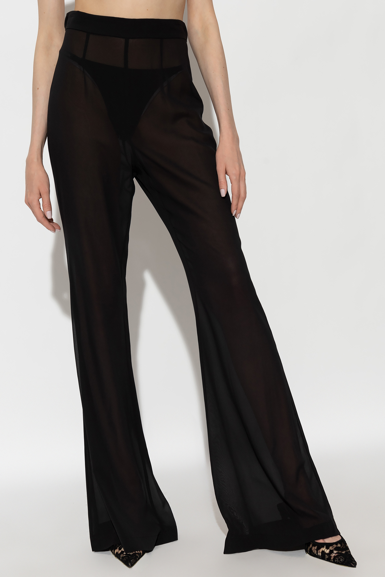 Dolce & Gabbana Semi-sheer Chiffon Flared Trousers In Black