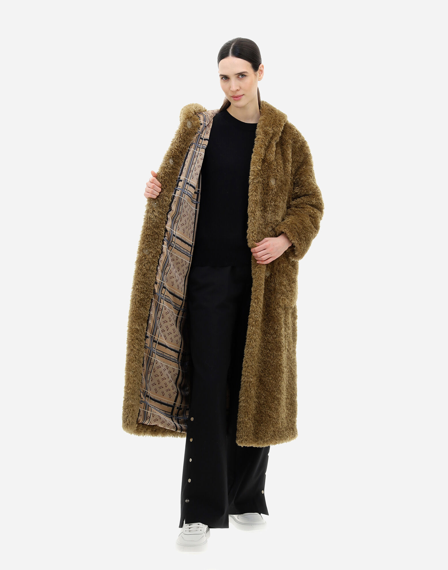 Herno Curly Faux Fur Coat Women In Green