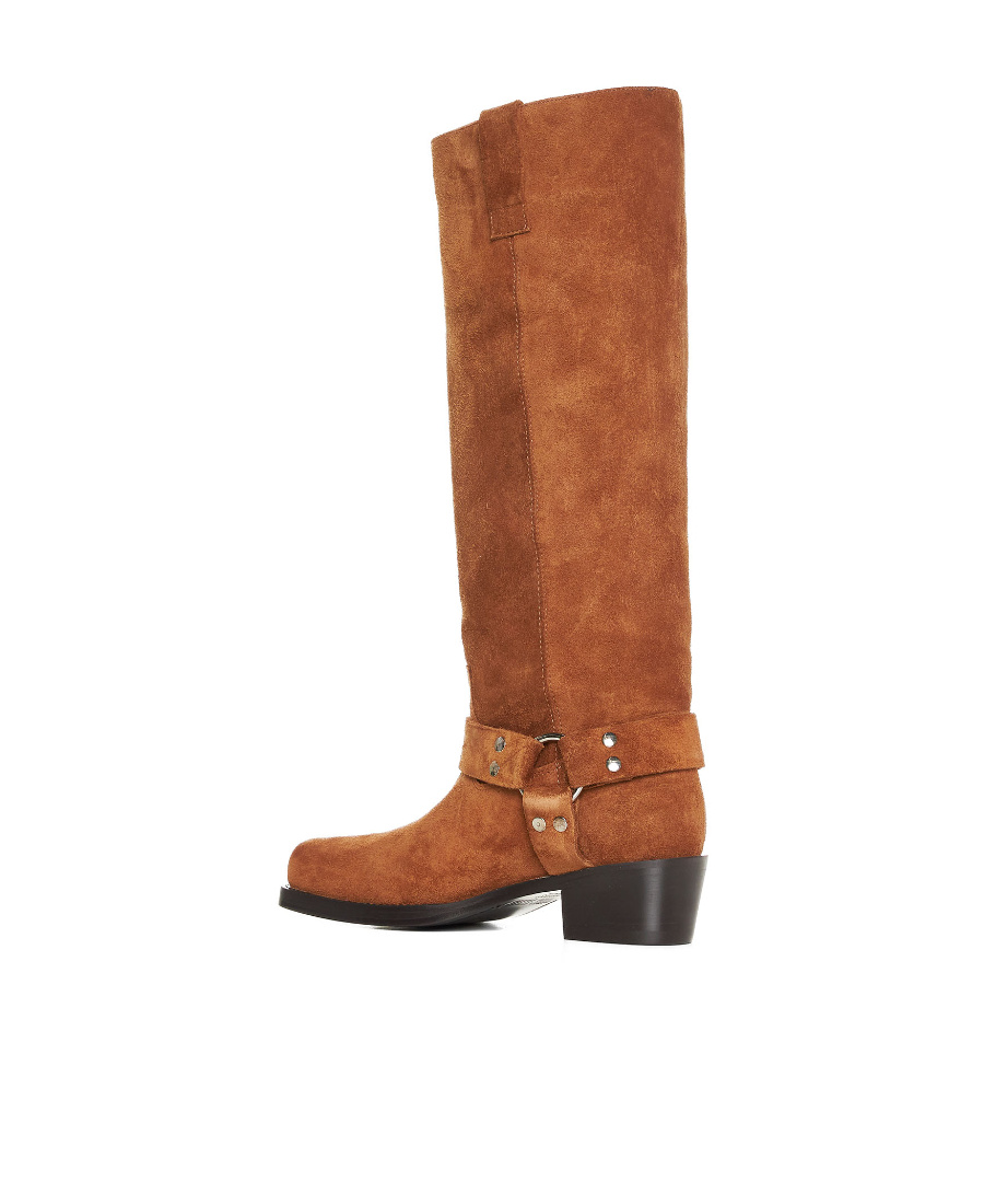 Paris Texas Waxed Suede Mid-calf Boots With Squared Toe In Brown