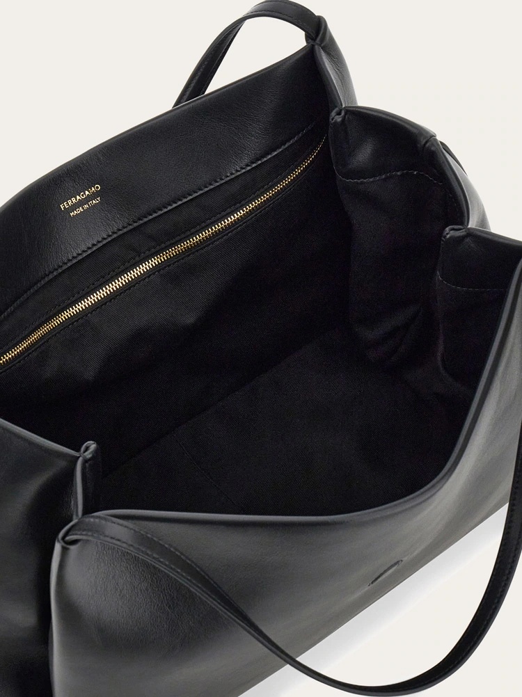 Ferragamo Buckle Strap Soft Structure Shoulder Bag In Black