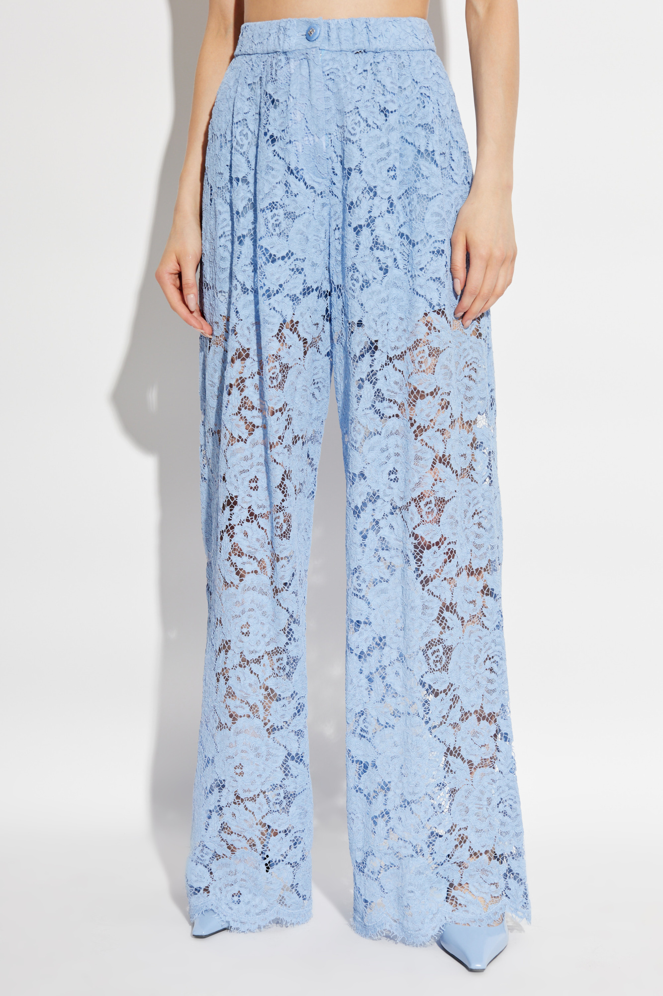 Dolce & Gabbana Flared Floral Lace Pants In Blue