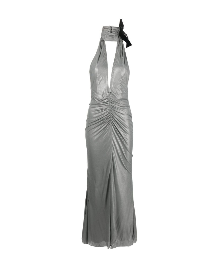 Alessandra Rich Halterneck Open-back Evening Dress In Gray