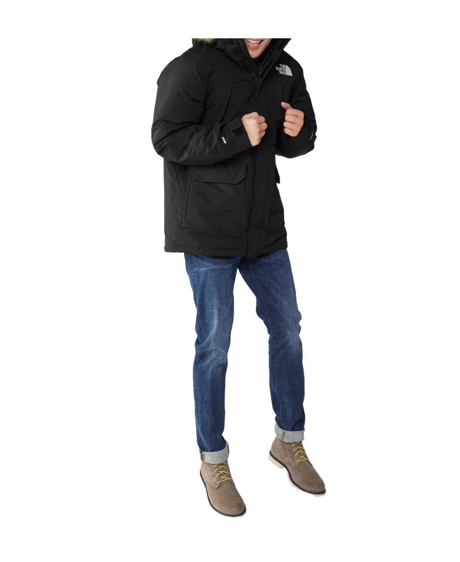 The North Face Logo Zipper Down Jacket In Black