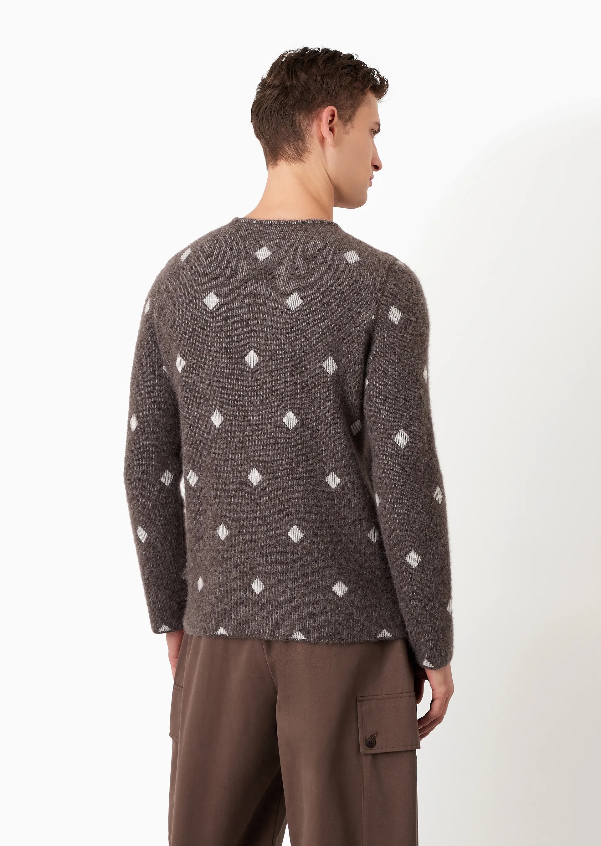Giorgio Armani Diamond-jacquard Crew-neck Jumper In Brown