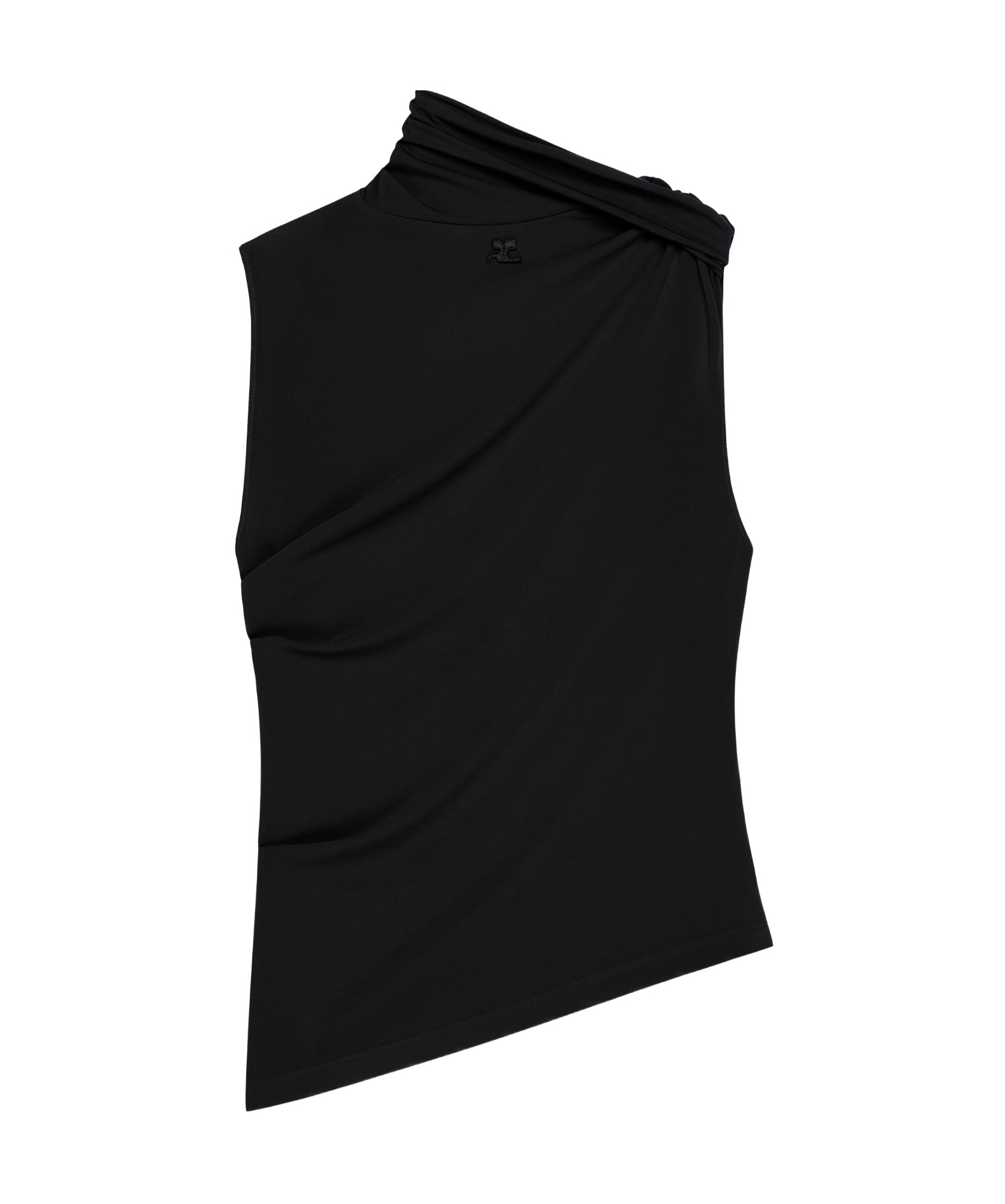 Courrèges Asymmetric Sleeveless Fitted Stretch Top In Black