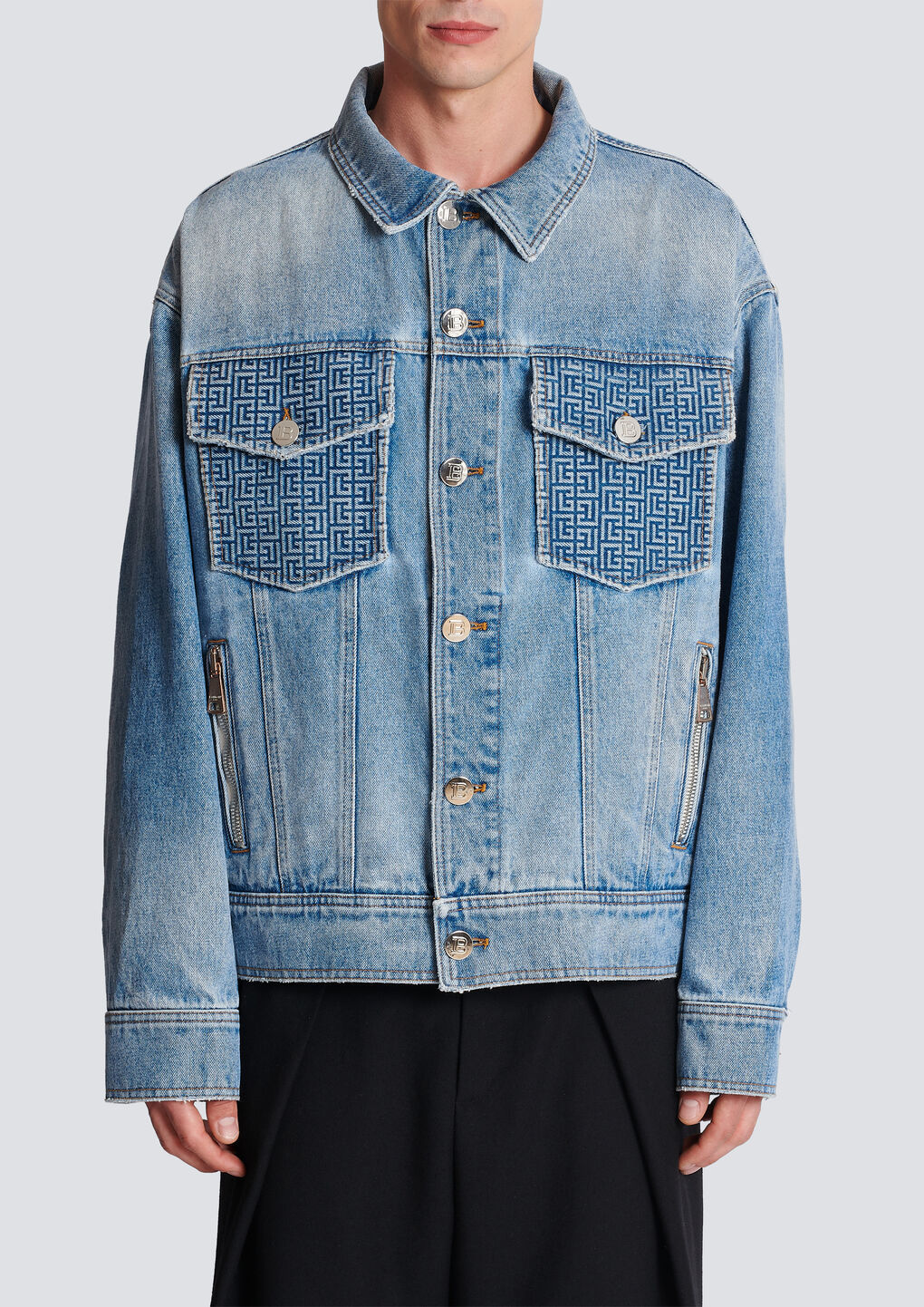 Shop Balmain Denim Jacket With Logo In Blue