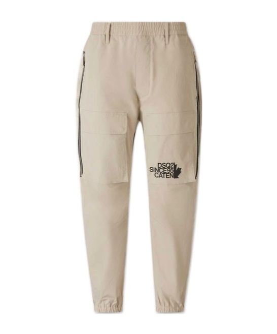 Dsquared2 Logo Printed Tapered-leg Trousers In Neutral