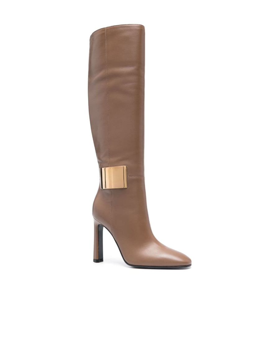 Sergio Rossi 100mm Heel Knee-length Leather Boots In Brown