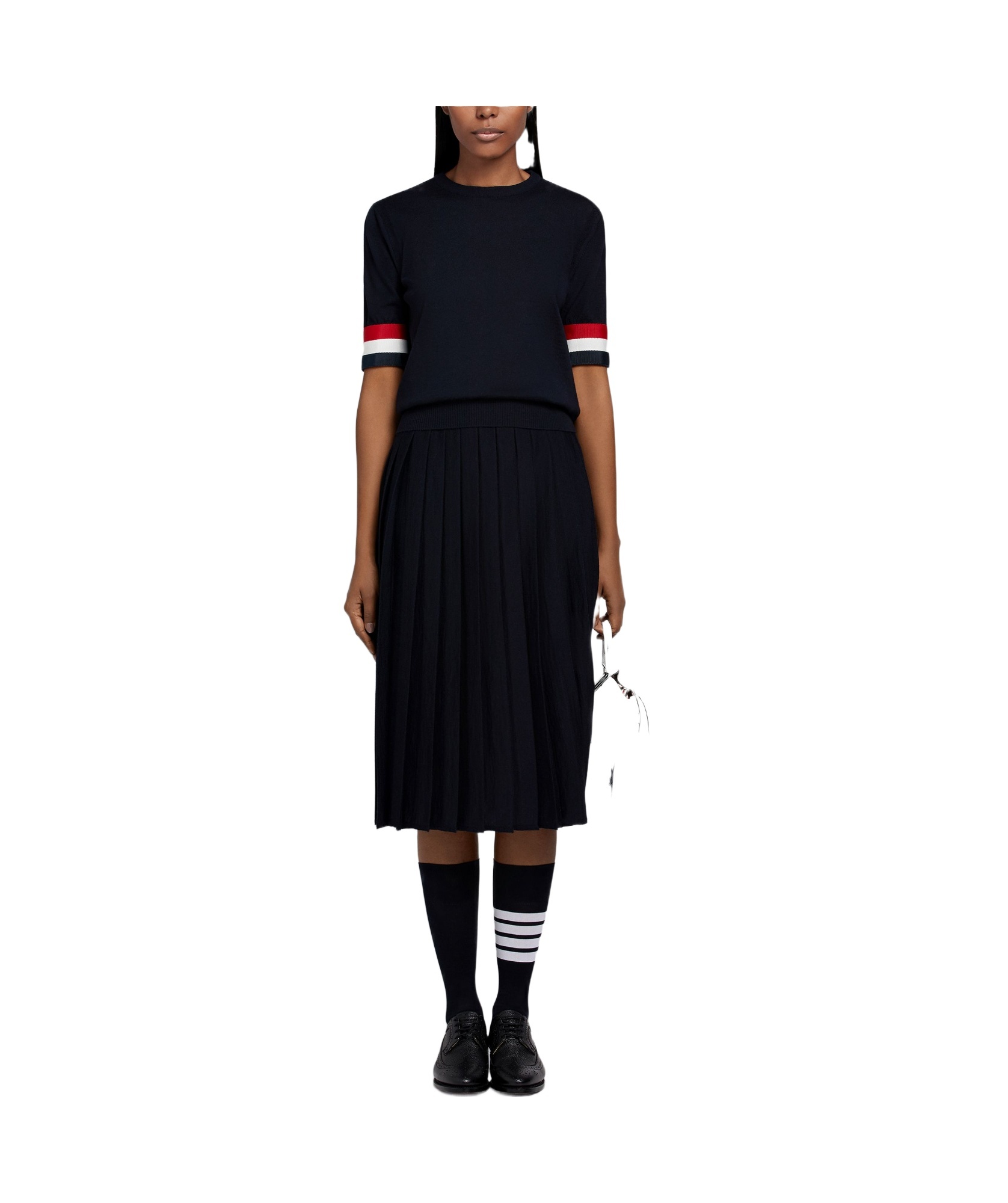Thom Browne Rwb Cuff Fine Merino Tee In Black