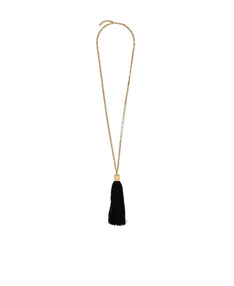 Saint Laurent Tassel-trim Chain-link Necklace In Black