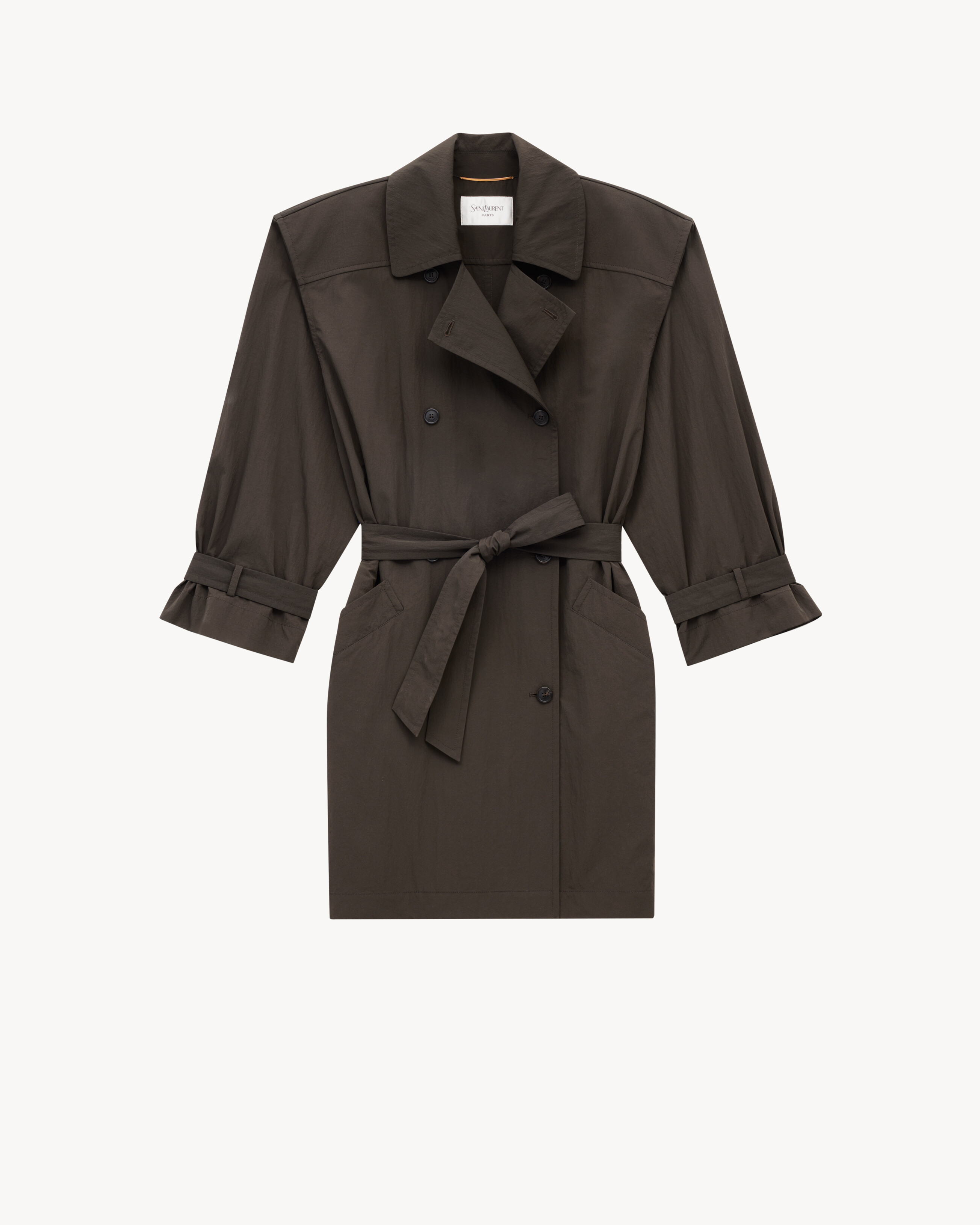 Saint Laurent Double-breasted Belted Trench Coat In Brown