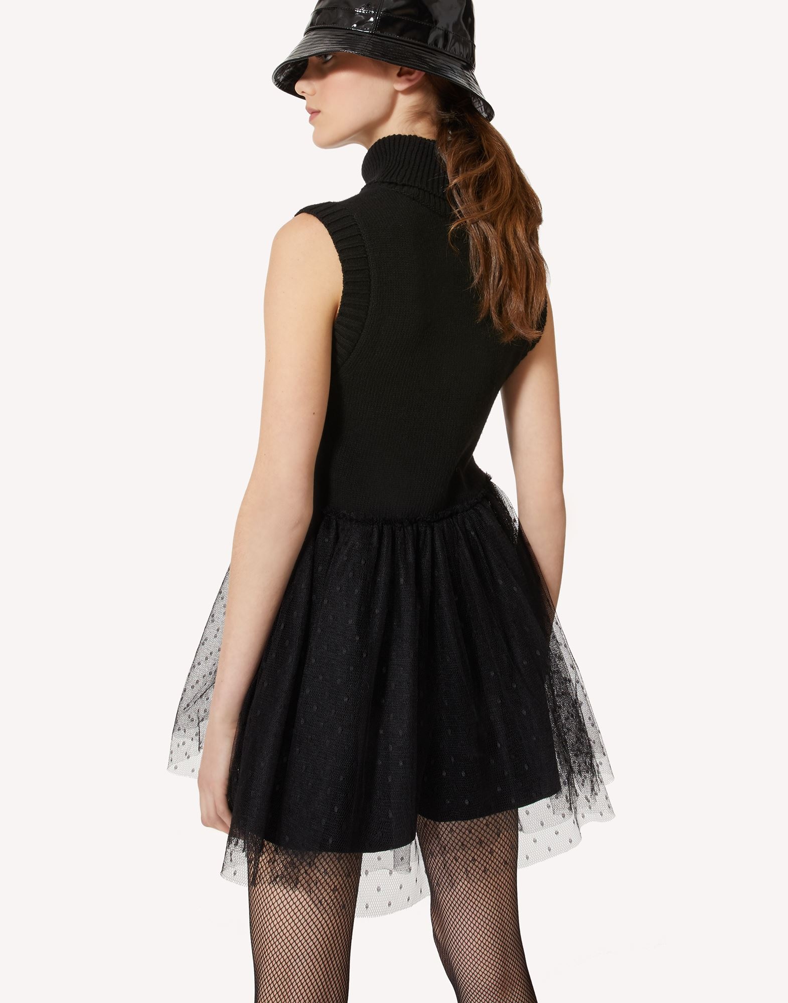Red Valentino Mesh Tulle Knitted Pullover In Black
