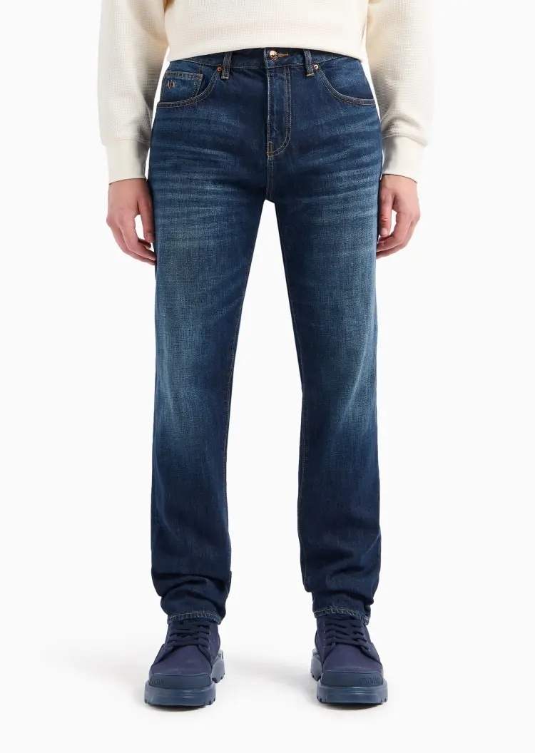 Armani Exchange Low-waist Button Denim Trousers In Blue