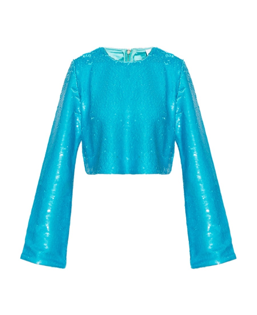 Ganni Sequined Cropped Blouse In Blue