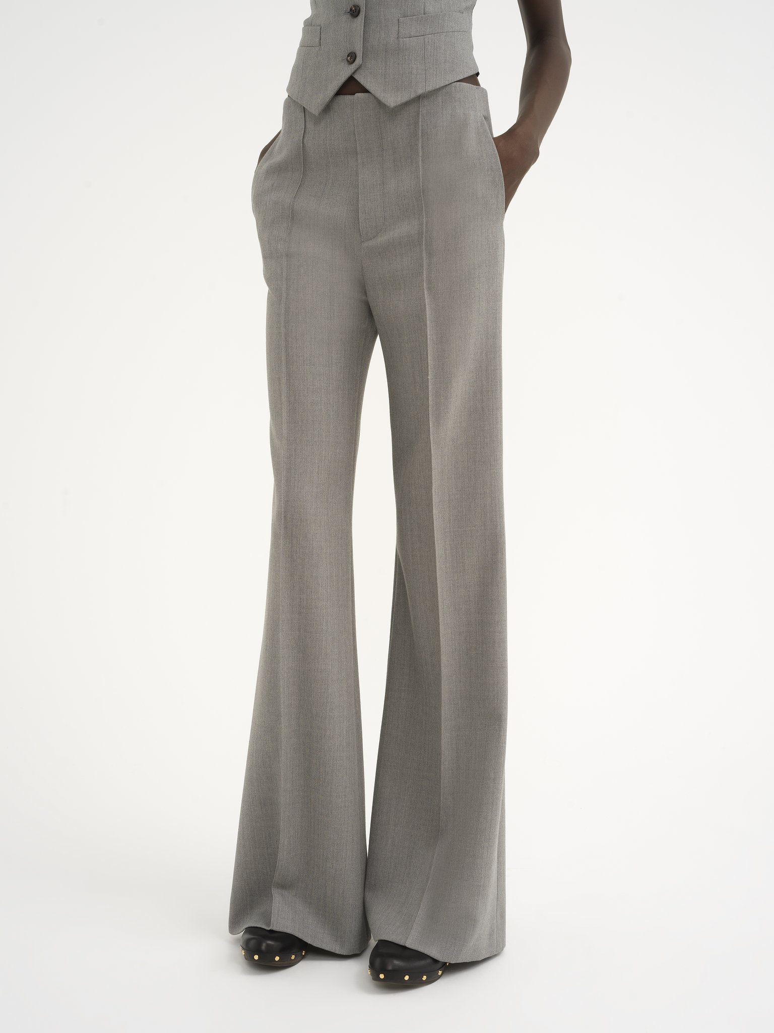 Chloé Wool Grain Bell Bottoms In Gray