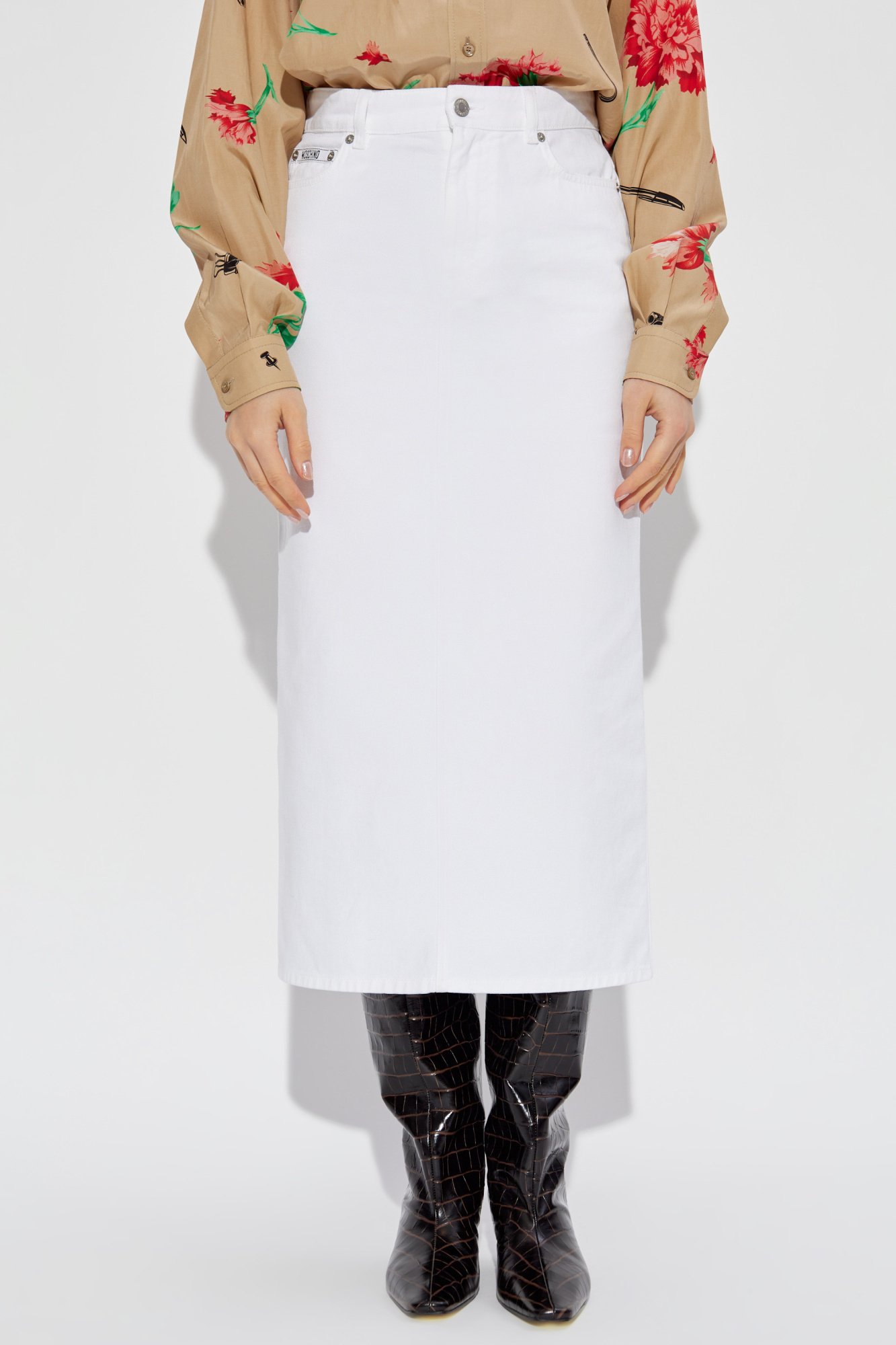 Moschino Denim Midi Skirt In White