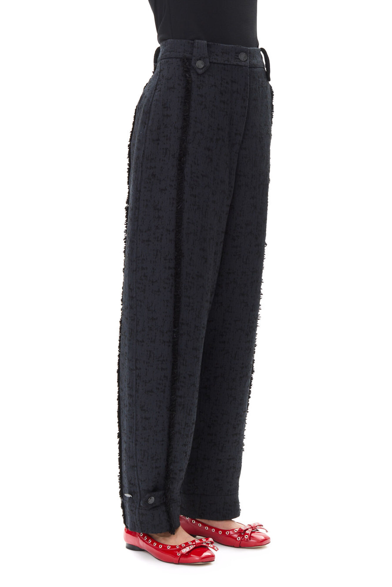 Ganni Tweed High-waist Tailored Pants In Black