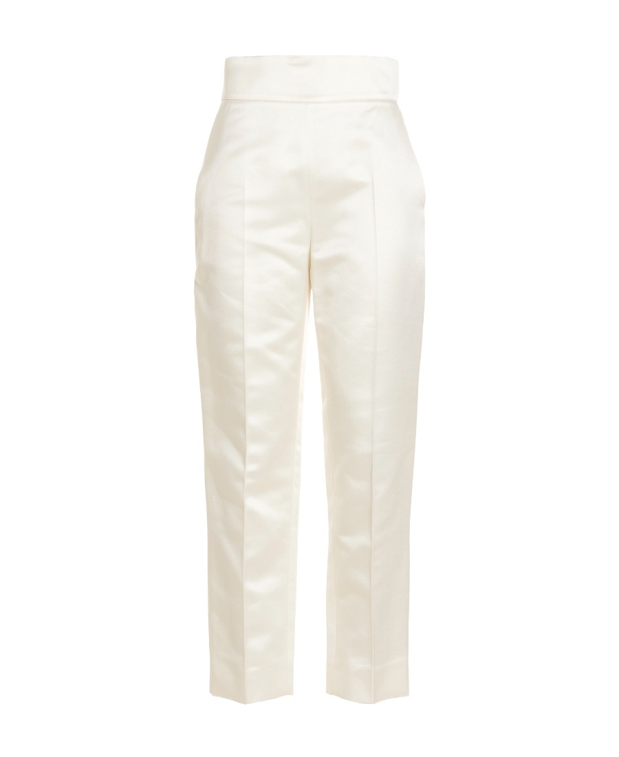 Max Mara Satin High Waist Cropped Trousers In White