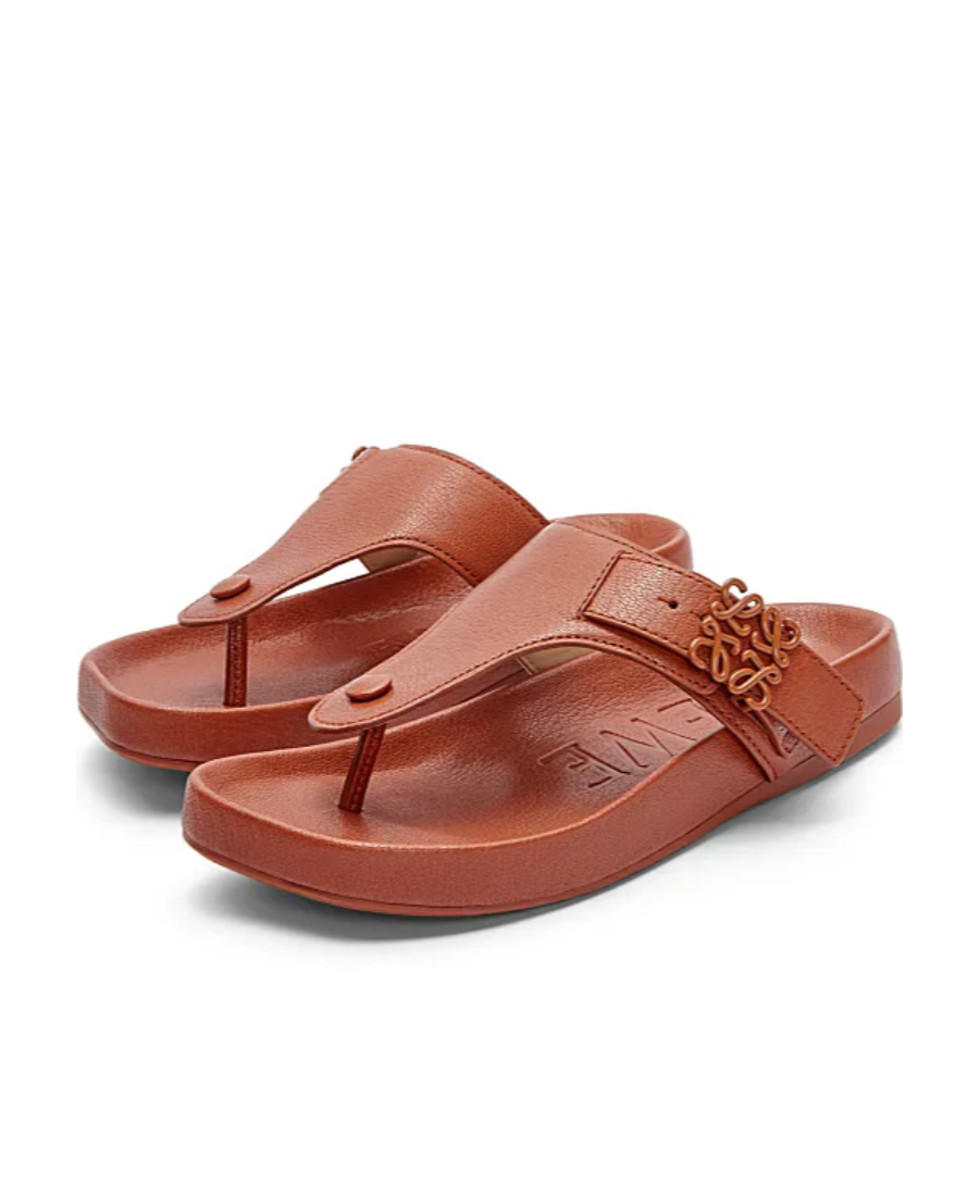 Loewe Leather Medallion Comfort Thong Sandals In Brown