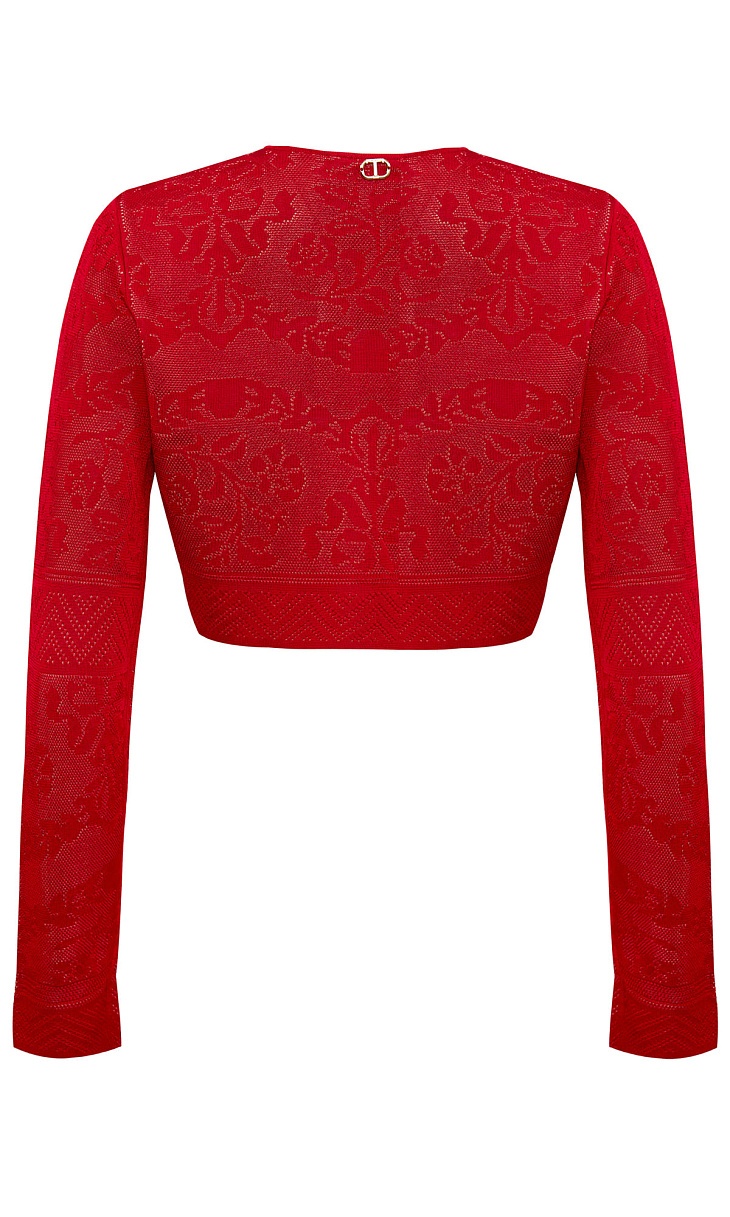 Twinset Short-sleeved Knitted Cardigan In Red