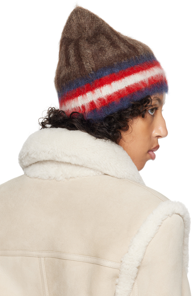 Balmain Brown Brushed Beanie In Red