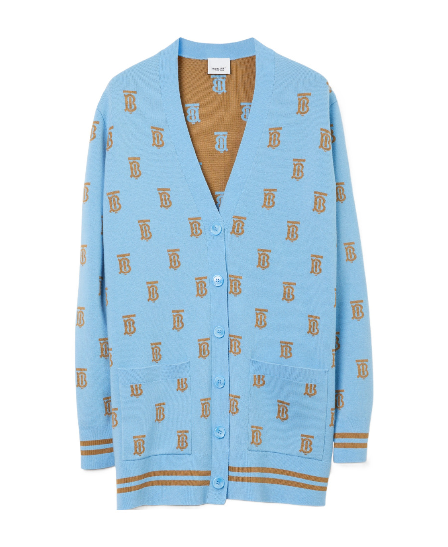 Burberry Tb Monogram-patterm Knit Cardigan In Blue